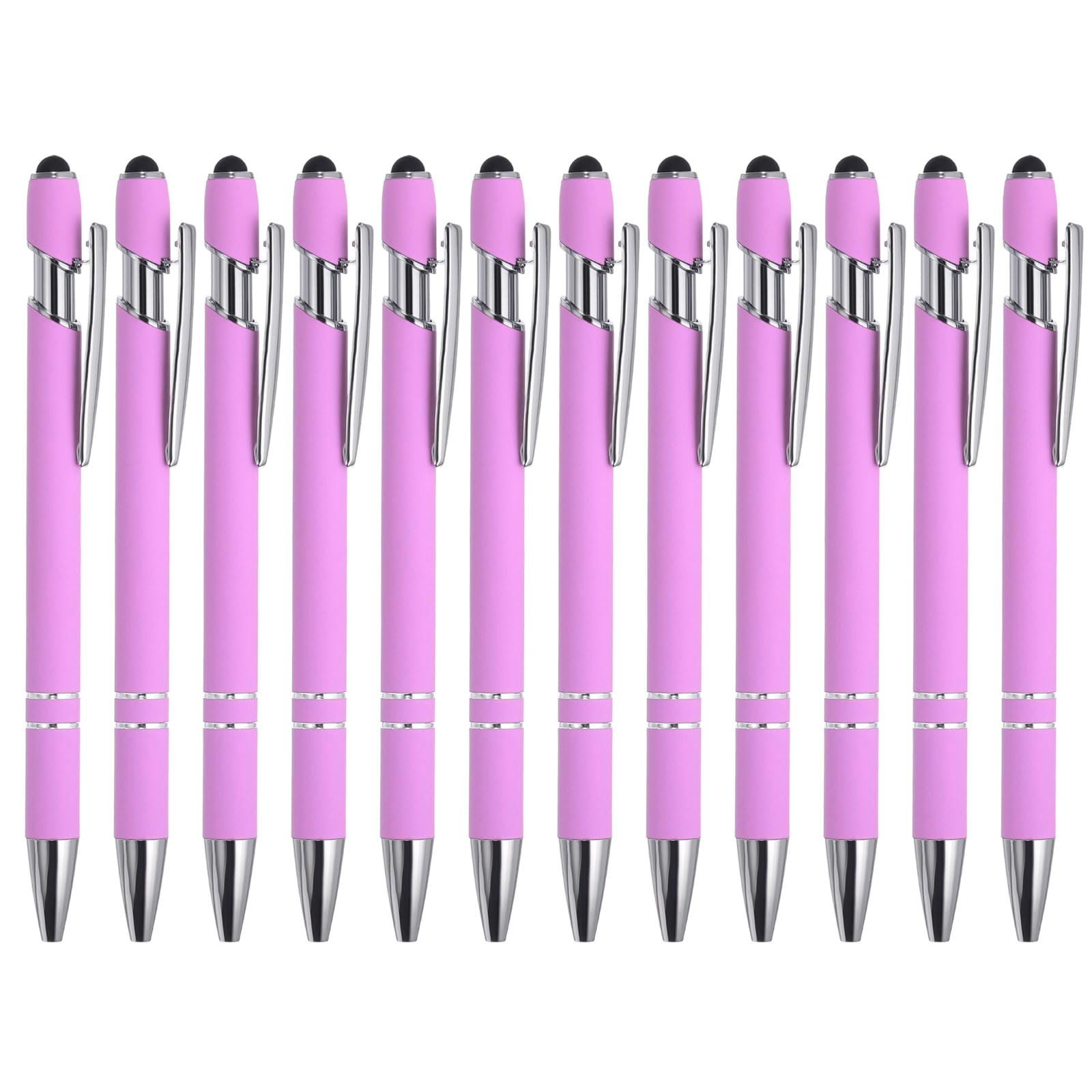 PATIKIL Ballpoint Pen with Stylus Tip, 12 Pack 2 in 1 Metal Pen Black Ink 1.0mm Medium Point Stylus Pen for Touch Screens Style 1, Light Purple