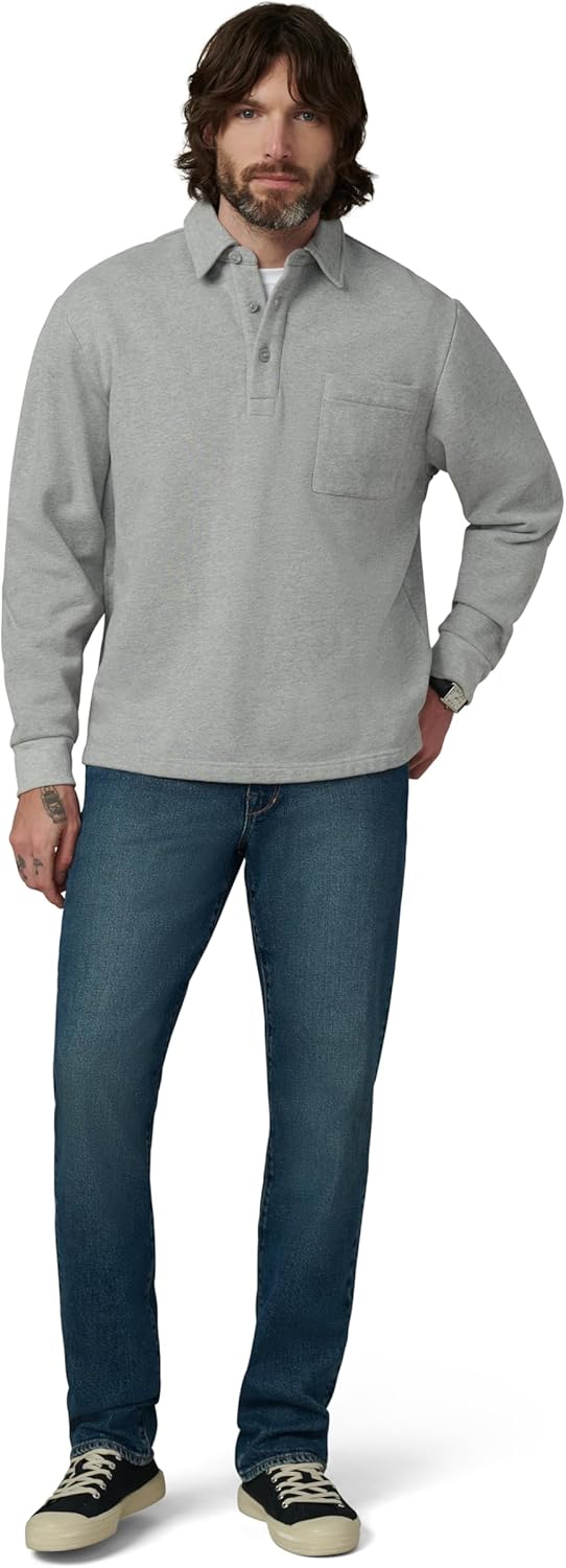 Joe's Jeans Men's Polo Long Sleeve Sweatshirt, Heather Grey, Large - Image 5