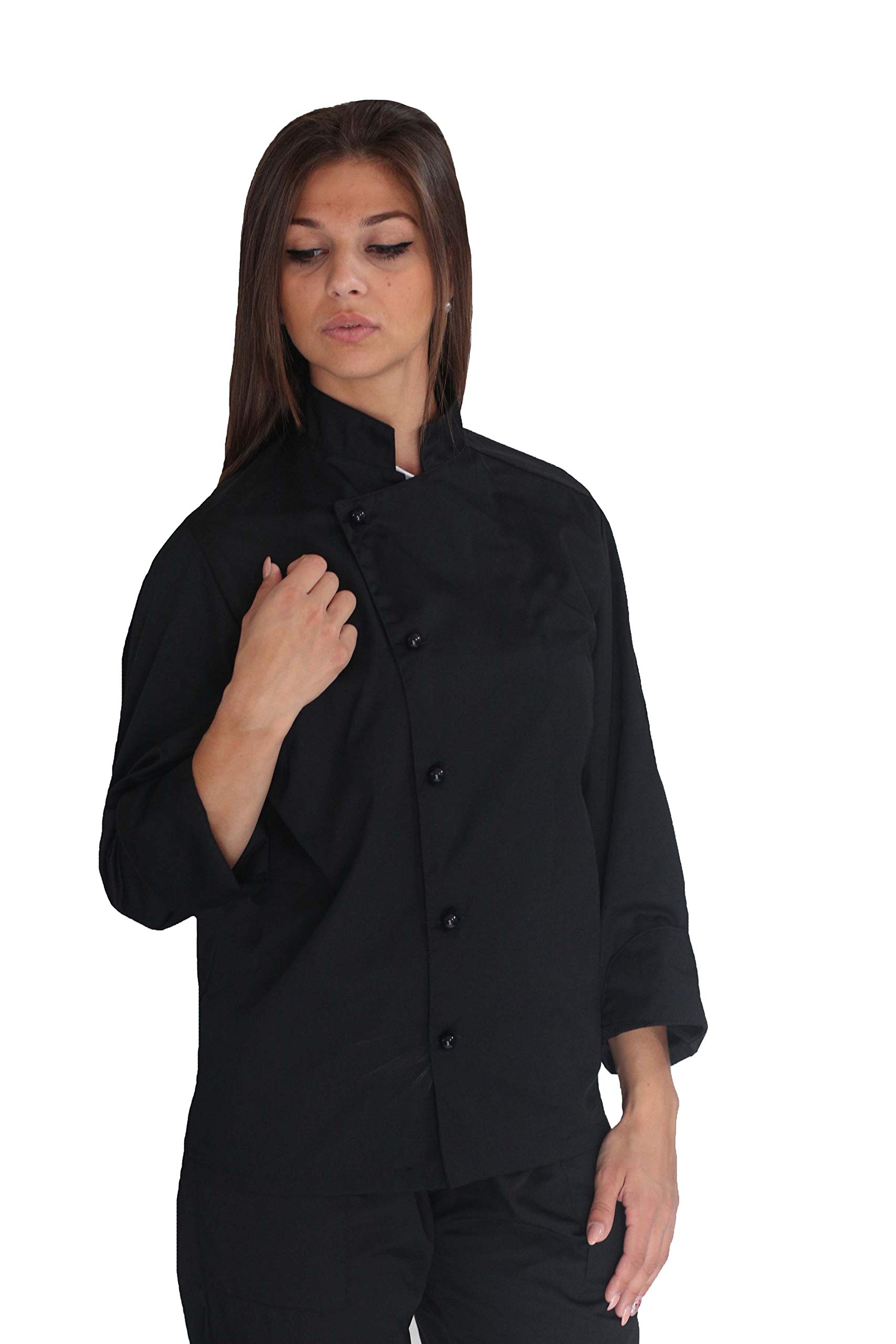 Ricamo Gratuito - Completo Cuoco Donna Nero, un Petto - Divisa Chef Personalizzabile - Giacca, Pantaloni e Grembiule - Uniforme per Cucina e Ristorante - Made in Italy
