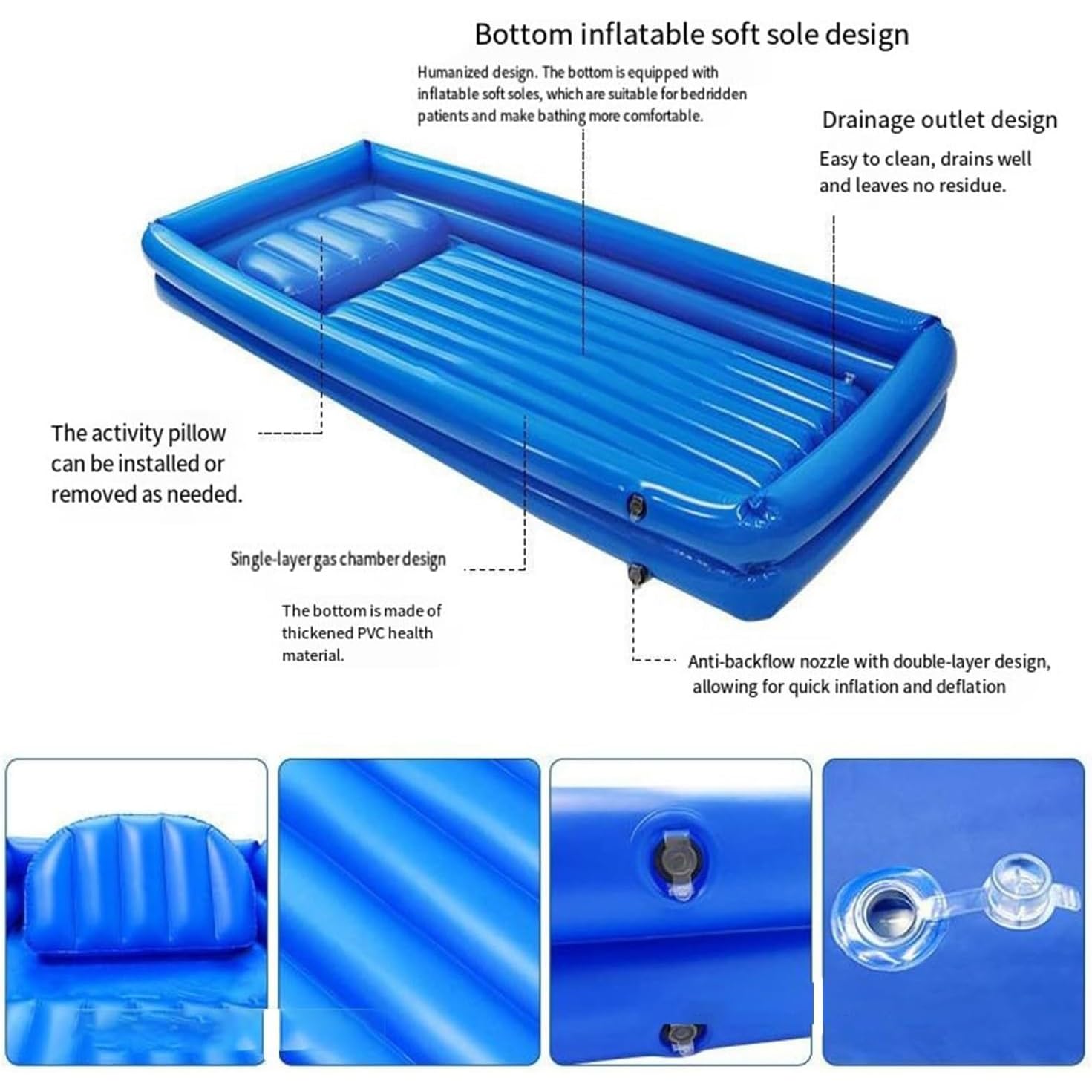 Kit de lavabo inflable, sistema de ducha portátil de PVC con bomba de aire, lavabo para adultos postrado en cama, cómoda bañera inflable para el hogar o viajes