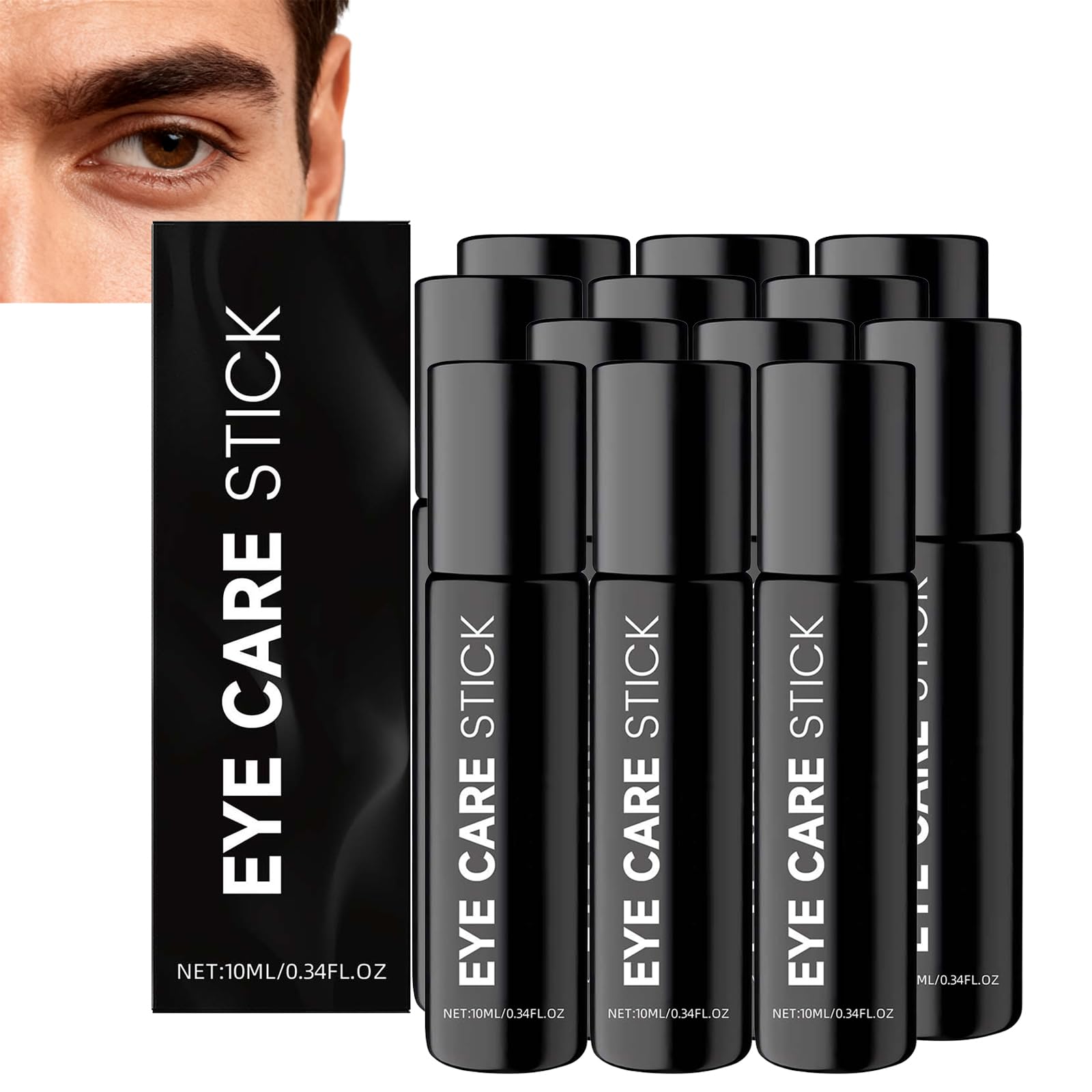 Stick Soin des Yeux pour Hommes,Roll-on Anti-Cernes et Poches,Stick Rafraîchissant Hydratant et Décongestionnant,Sérum Anti-Âge aux Vit C,E et Niacinamide,Réduit Rides et Poches Sous les Yeux (12pcs)