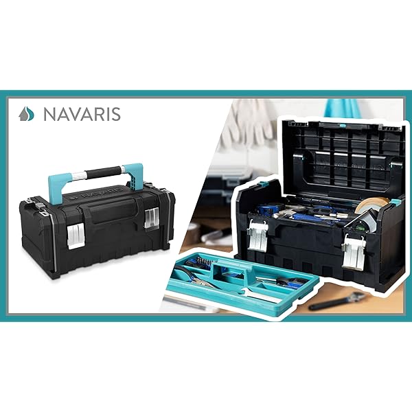 Navaris Werkzeugkoffer 20" Box leer - 51x23x21cm - 2 abnehmbare Organizer Boxen Stahlschließen - Werkzeugkasten Koffer ohne Werkzeug - mit Design – Bild 8