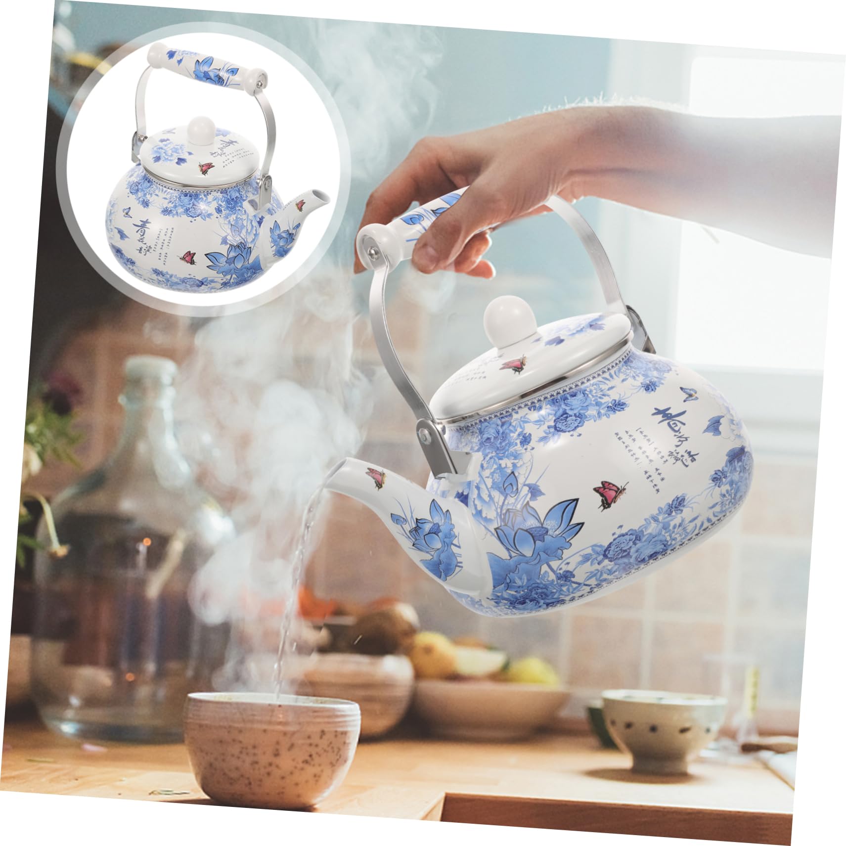 Tetera de Cocina Esmaltada Roja para Hervir Agua Diseño Delicado | Acabado de Esmalte, Fácil de Transportar, para Aficionados al Té y Café, Uso Familiar