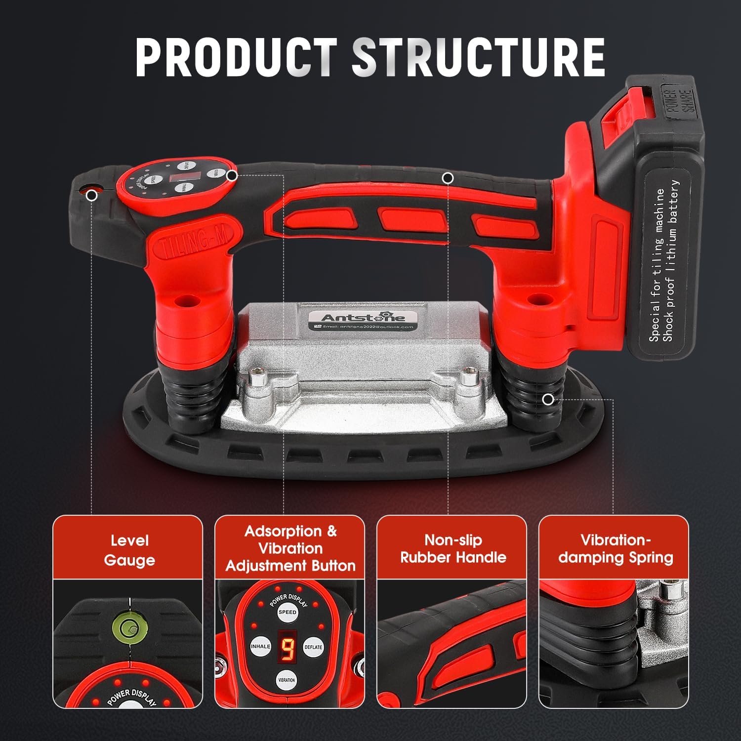 Tile Vibration Tool 220mm Suction Cup 441lbs/200kg Adsorption Handheld Tile Installation Leveling Machine Tile Vibrator Tool for Tiling Leveling Laying Max.20000r/Min 9 Speeds image 5