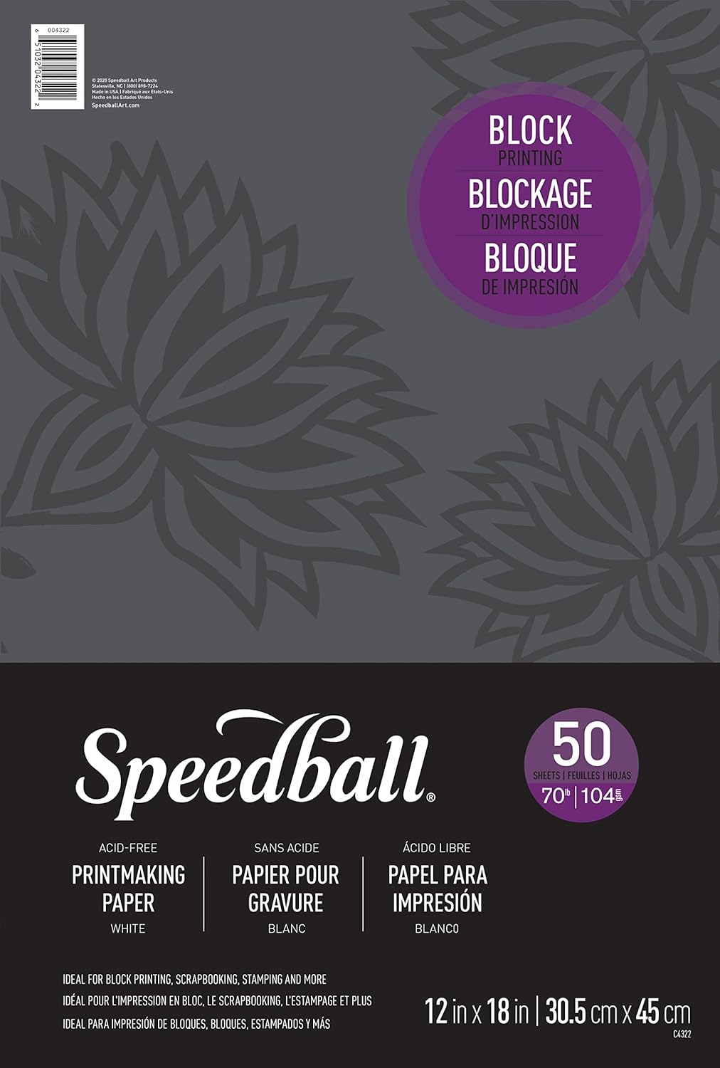 Speedball Printmaster Paper, 12"x18", 50-Sheets, 70lb, 104gsm for Block and Relief Printmaking, Ideal for Students and Everyday Use