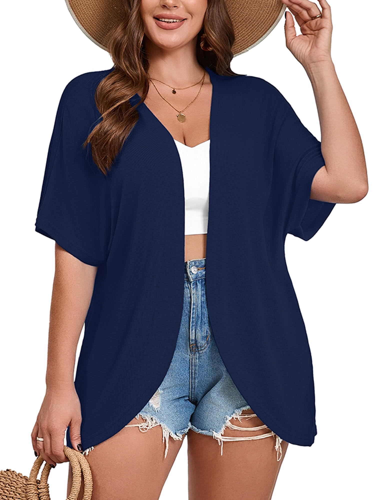 AusLook Plus Size Short Sleeve Summer Cardigan for Women Lightweight 1X-5X