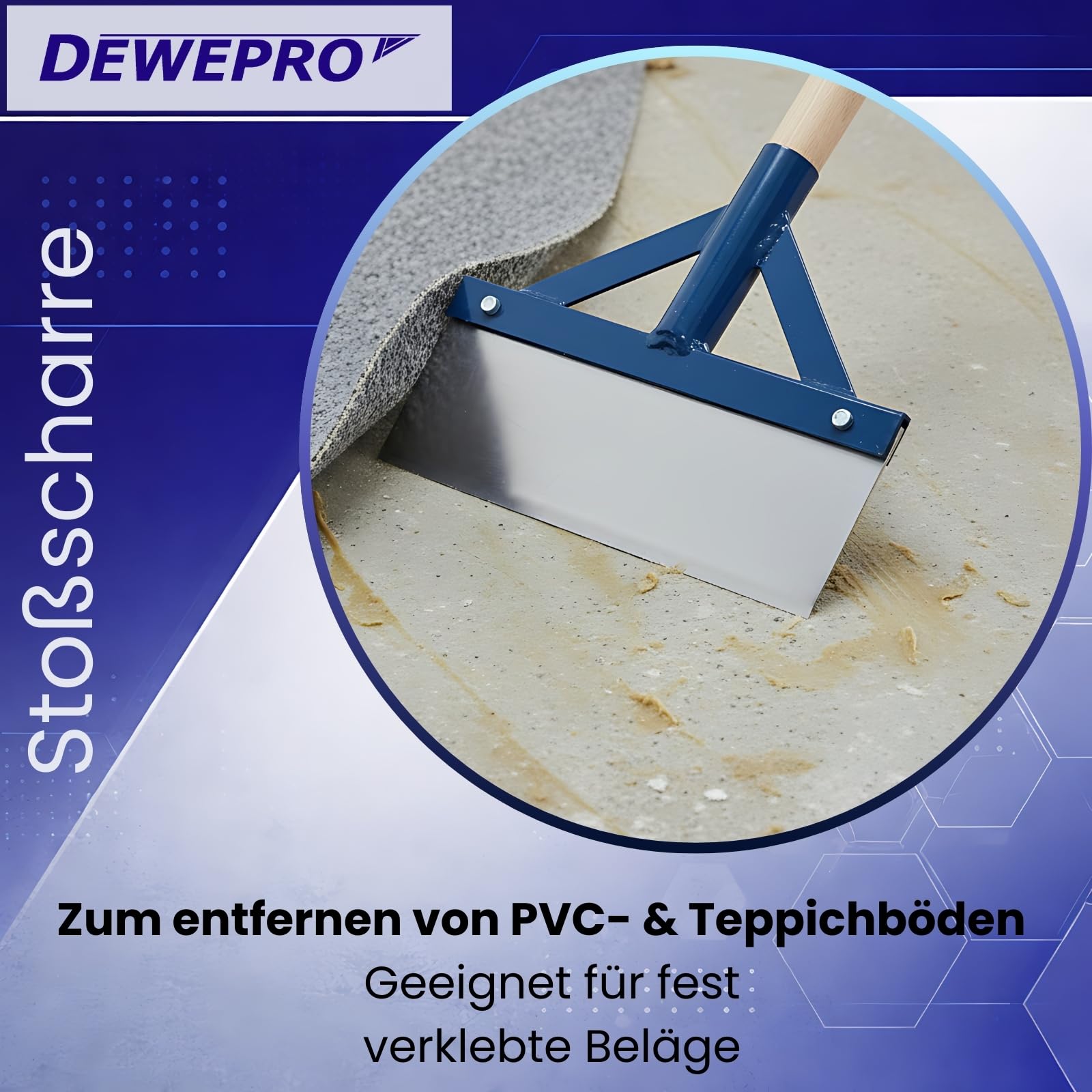 DEWEPRO Stoßscharre 300 mm mit Holzstiel und Federstahlblatt | Robuster Bodenschaber zum Entfernen von Farbe, Belägen, Putzresten, Eis und hartnäckigen Rückständen