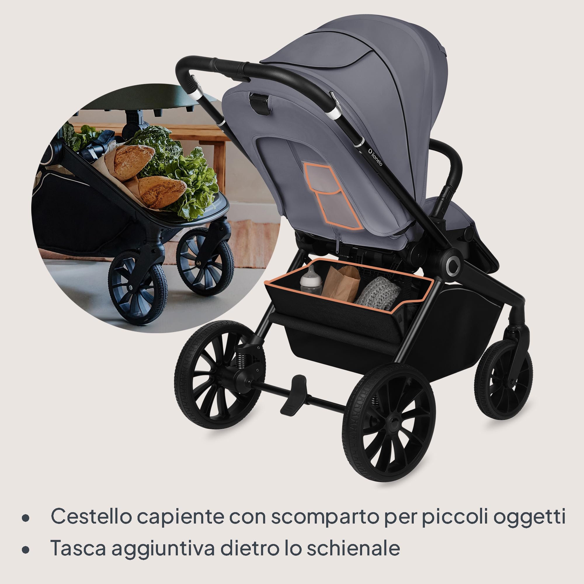 Lionelo Mika Plus All-Terrain - Passeggino leggero per bambini da 6 a 48 mesi fino a 22 kg, sedile reversibile, impermeabile, baldacchino UPF50+, sospensione anteriore e posteriore, grande cestino per