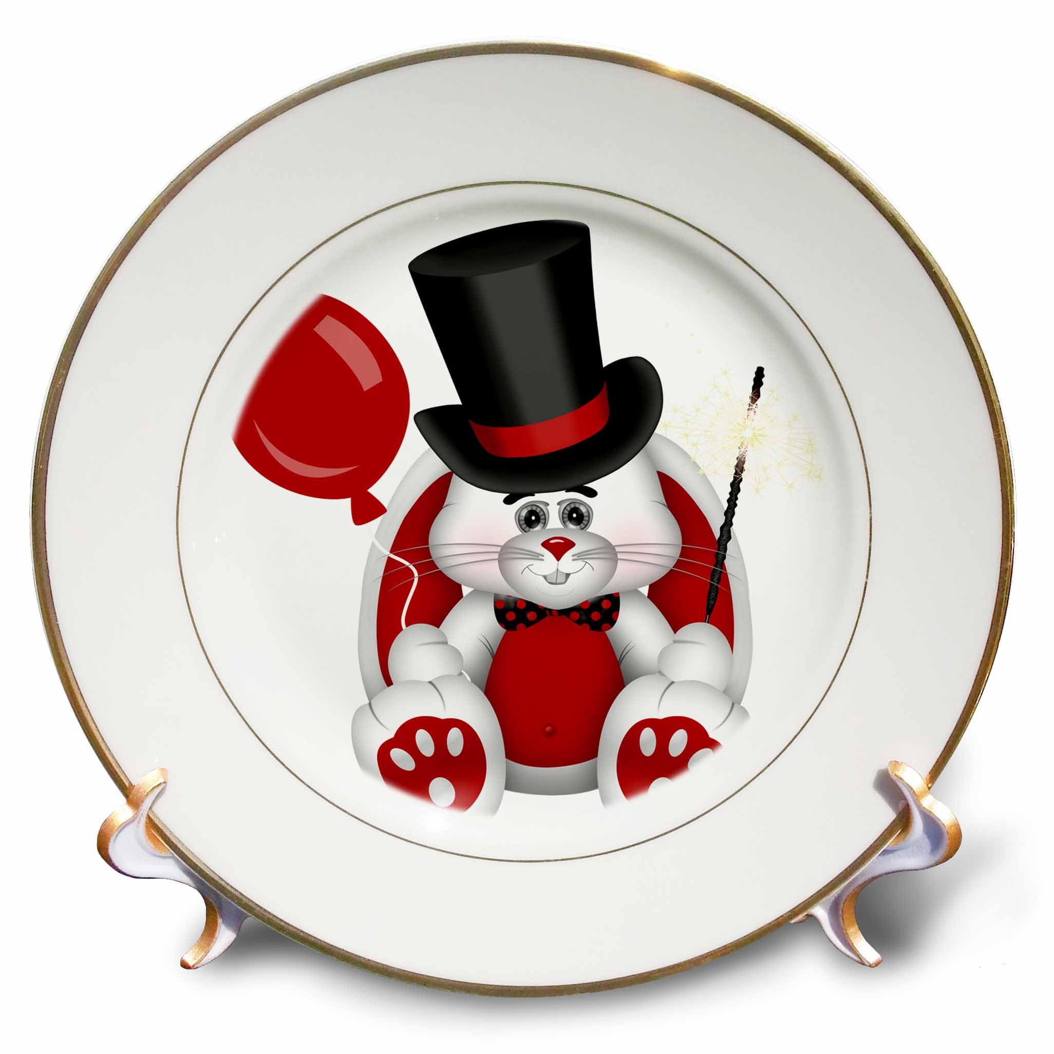 Placa de porcelana conejo 3dRose cp_269305_1 regalo original rojo