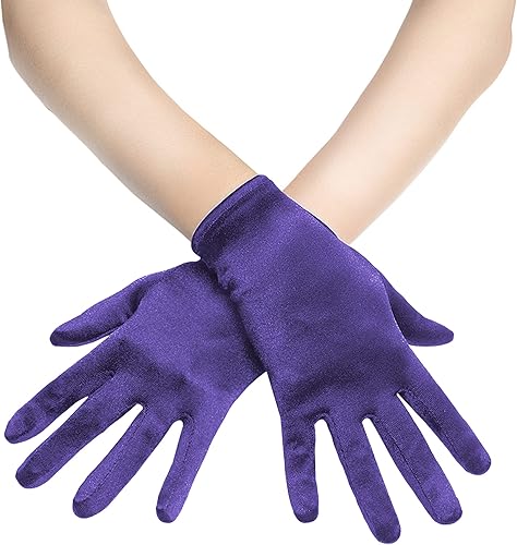 BABEYOND - Guantes cortos de satén para mujer - Guantes de seda para ópera, boda, nupcial, fiesta de té, banquete, disfraz de los años 20,