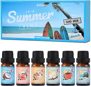 Summer Fragrance Oils Set, AVEOIRA Beach Essential Oil Set for Diffuser, Candle, Soap Making Scented Oils, Pina Colada, Strawberry Lemonade, Watermelon, Vanilla Ice Cream, Coconut, Ocean Breeze
