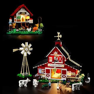 FUNWHOLE Farm Cow-Barn and Hen-House Lighting Building-Bricks Set