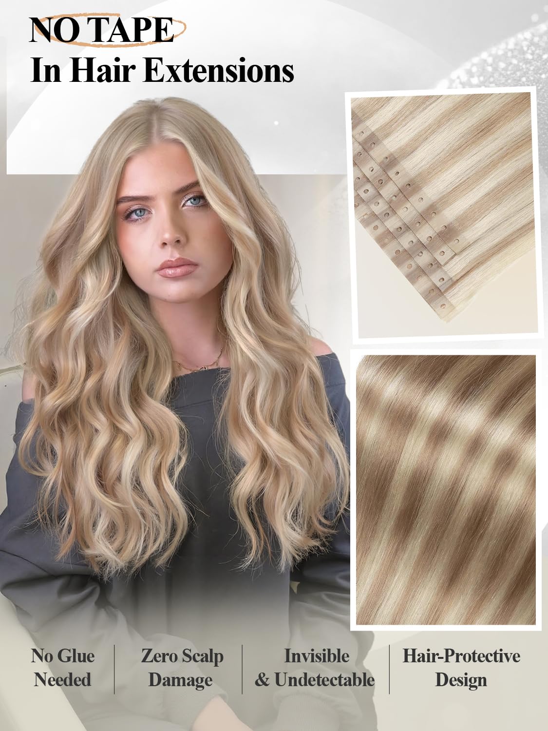 Amazon.com : PU Hole Weft Hair Extensions Seamless Weft  display picture 2