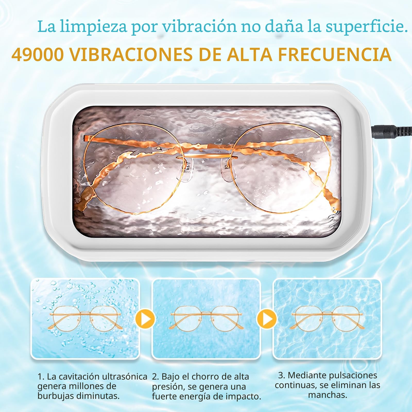 Limpiador Ultrasonidos Profesional 650 ml 49 kHz 3 Configuraciones de Tiempo Limpieza Profunda de 360° Tanque de Acero Inoxidable para Gafas, Joyas Dentaduras Postizas Relojes Cabezal de Afeitado