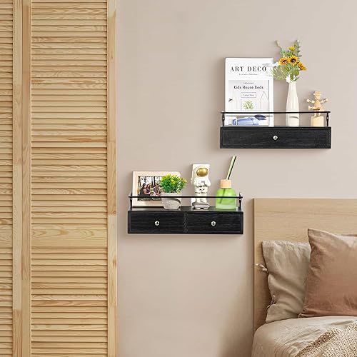 Miniatura 8 de dreampossible Estantes flotantes para almacenamiento en la pared, estante de baño montado en la pared con cajones, juego de 2, estantes de pared de