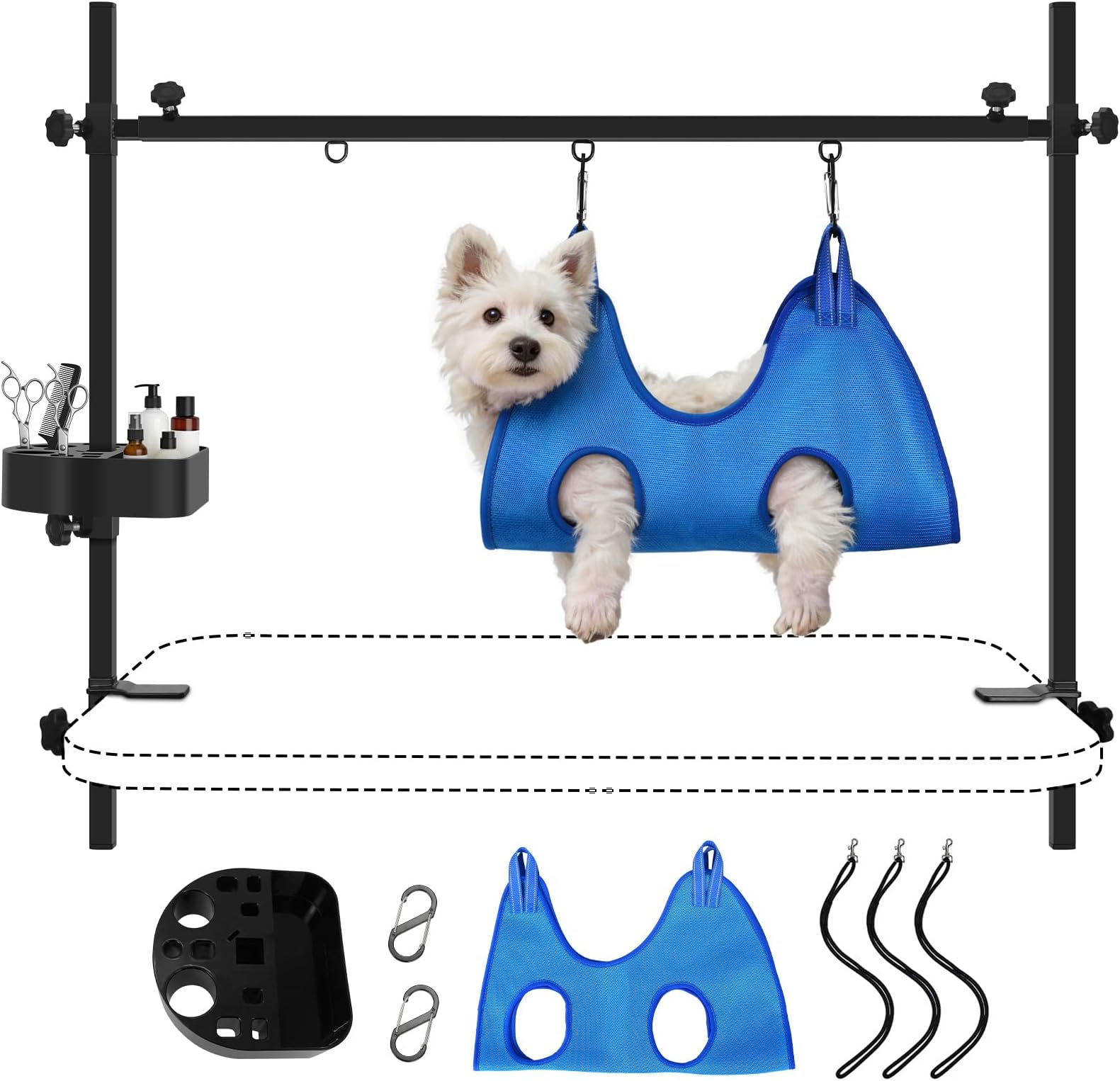 LEIBOU H-Shape Pet Grooming Table Arm with Tool Holder Noose and Clamp for Dogs and Cats Heavy Duty Aluminum Alloy Frame with 35.4” Adjustable Height and 36.2” ~ 50” Adjustable Width