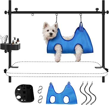 LEIBOU H-Shape Pet Grooming Table Arm with Grooming Hammock Tool Holder Noose and Clamp for Dogs and Cats Heavy Duty Aluminum Alloy Frame with 35.4 Adjustable Height and 36.2  50 Adjustable Width