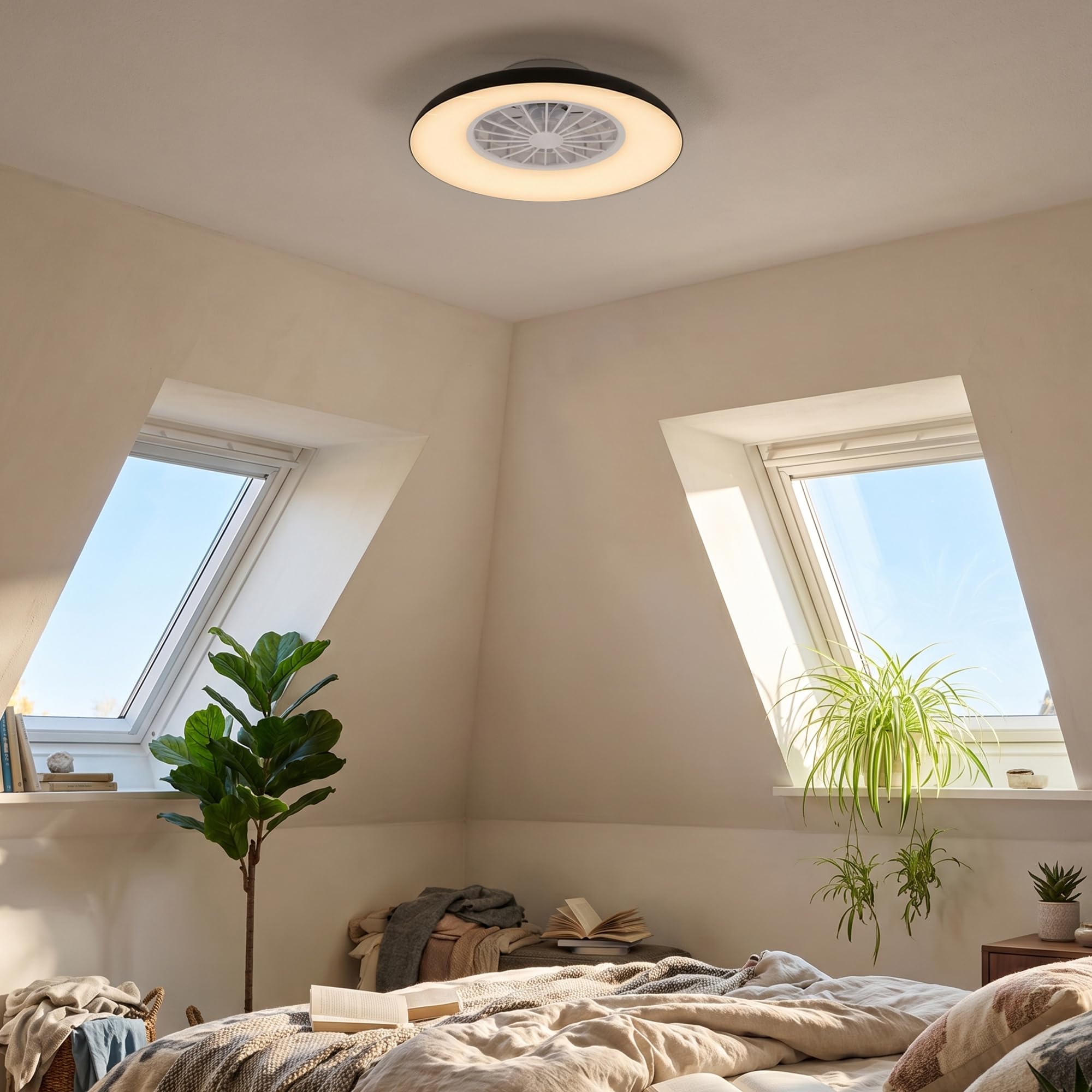 BRILONER - Ventilador de techo con luz LED, mando a distancia, motor DC silencioso con 5 velocidades, CCT y luz regulable, lámpara ventilador techo dormitorio, 60 x 19 cm, negro, blanco