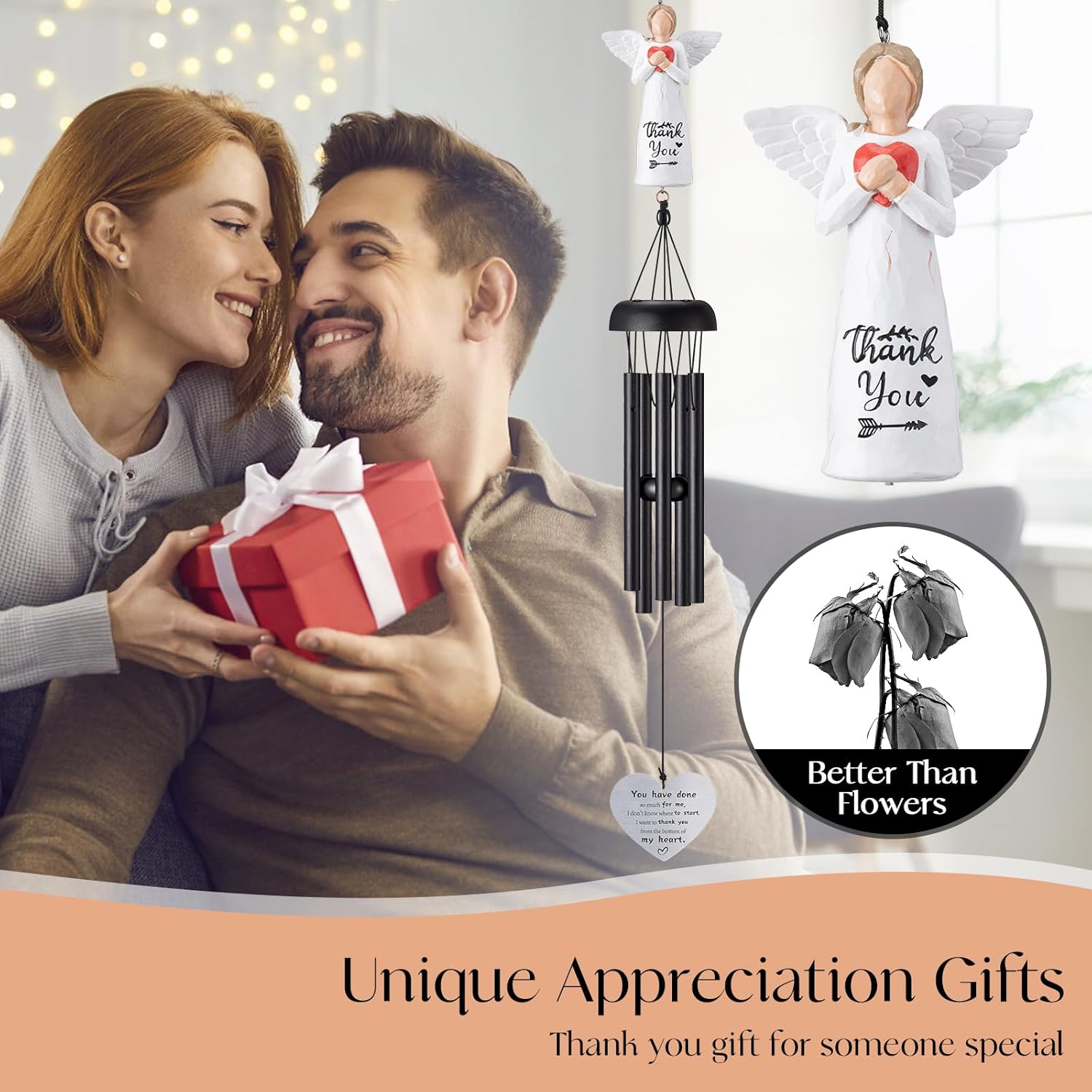Thank You Gifts-Thank You Gifts for Women Men-Unique Appreciation Gift for Coworkers,Friends, Boss,Teachers,Nurses,Mom,Grandma-Gratitude Gift-Thank You Wind Chimes with Angel