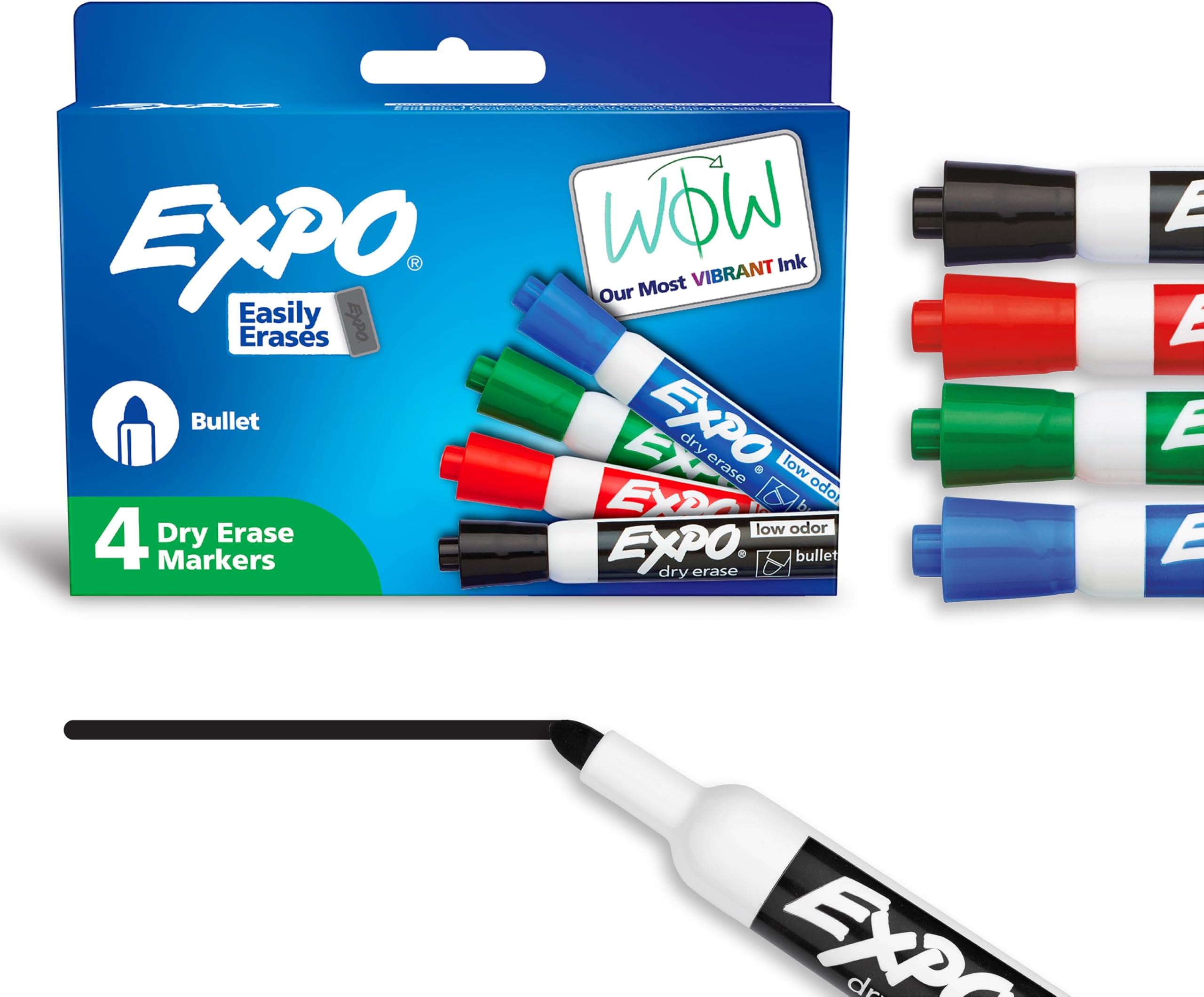 Expo Low Odor Dry Erase Markers Bullet Tip Assorted Colors 4 Count