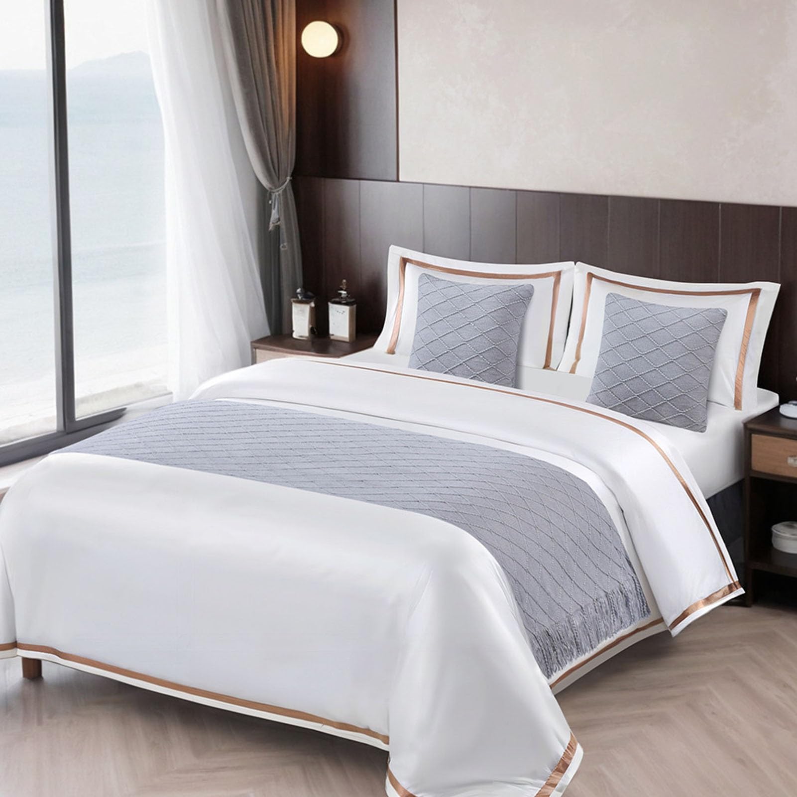 HFDJRWK Soft Footboard Towel, Fade-resistant Hotel-style Bedspread, Footboard Blanket for Queen, Twin, Single, and King-size Beds(Gray(A),60x230 cm)