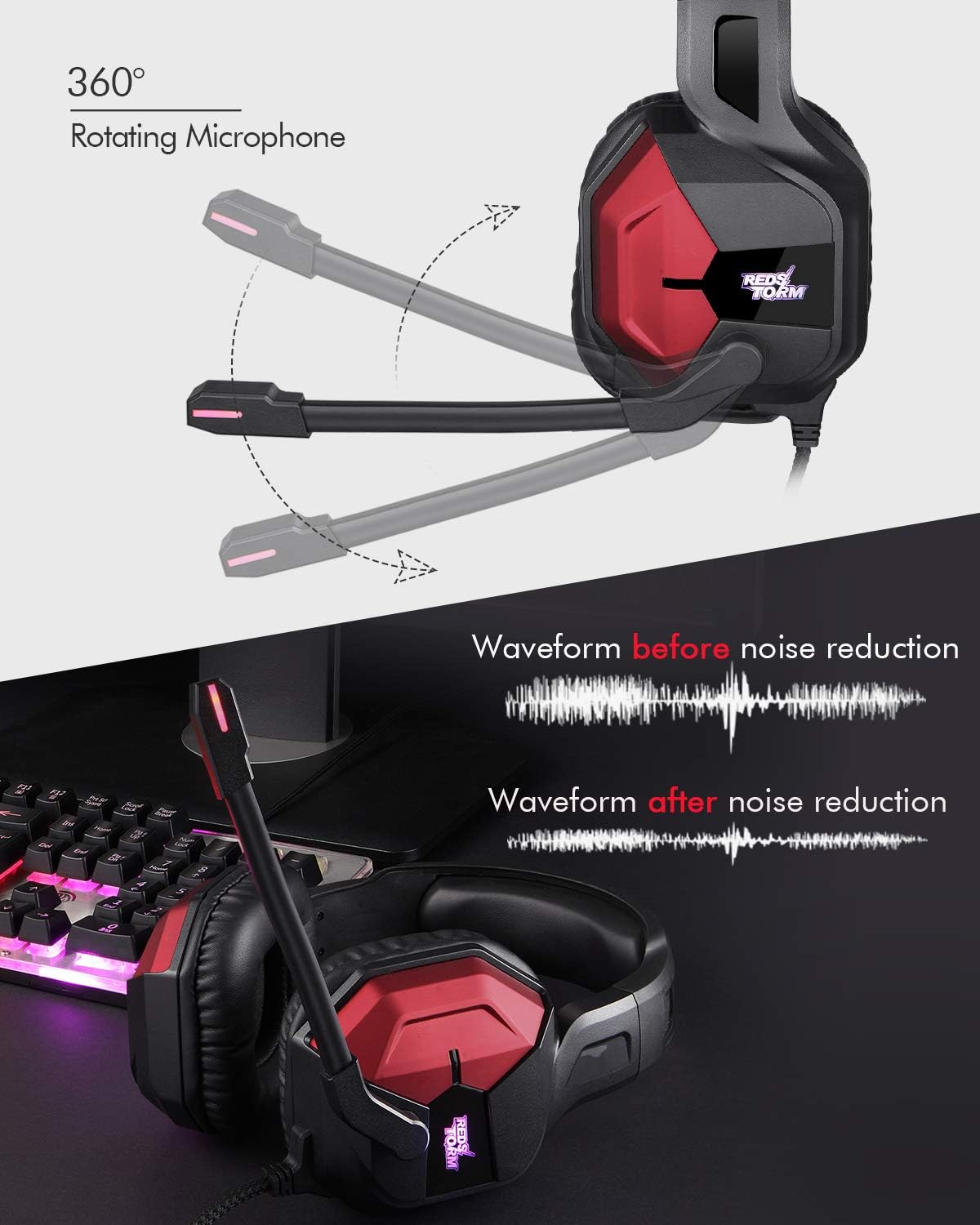 EasySMX Gaming Headset PS4 Headset with 7.1 Surround Sound, PC Headset with Noise Canceling Mic & 7 Colors LED Light, Gaming Headphones for PS4, PC, Mac, Laptop, Over Ear Headphones