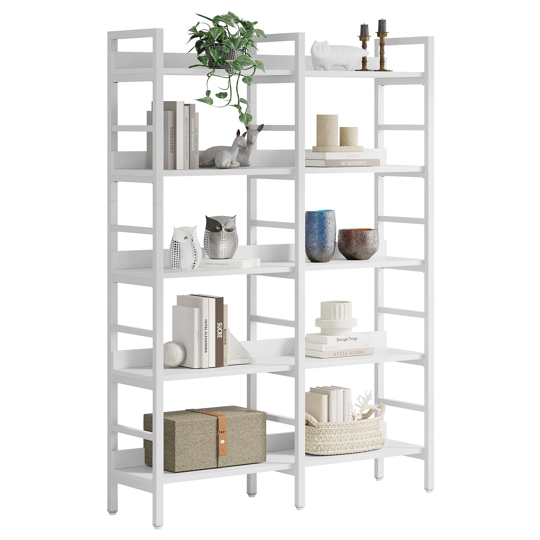Tribesigns Estantería Industrial de 5 Niveles, 71"H x 47"W Estantería Étagère, Estantería de Libros Independiente Doble Ancha para Almacenamiento y Exhibición, Estanterías de Madera y Metal para Sala