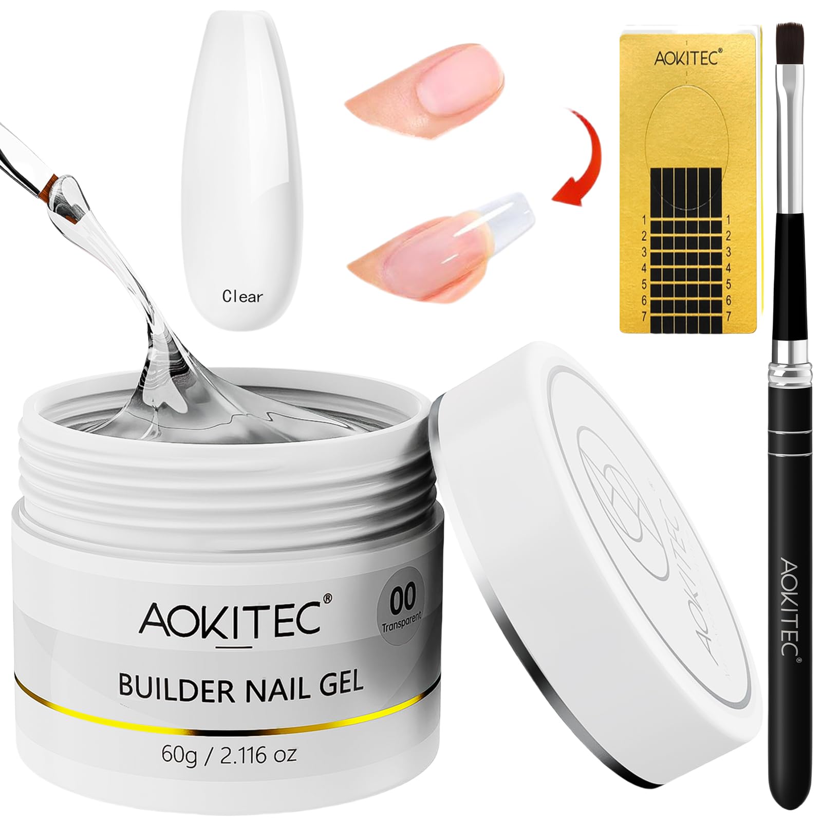 Aokitec Glitter Builder aufbaugel für gel, 60g Verlängerungsgel Nagelset, Hartgel für Nägel Starter Set
