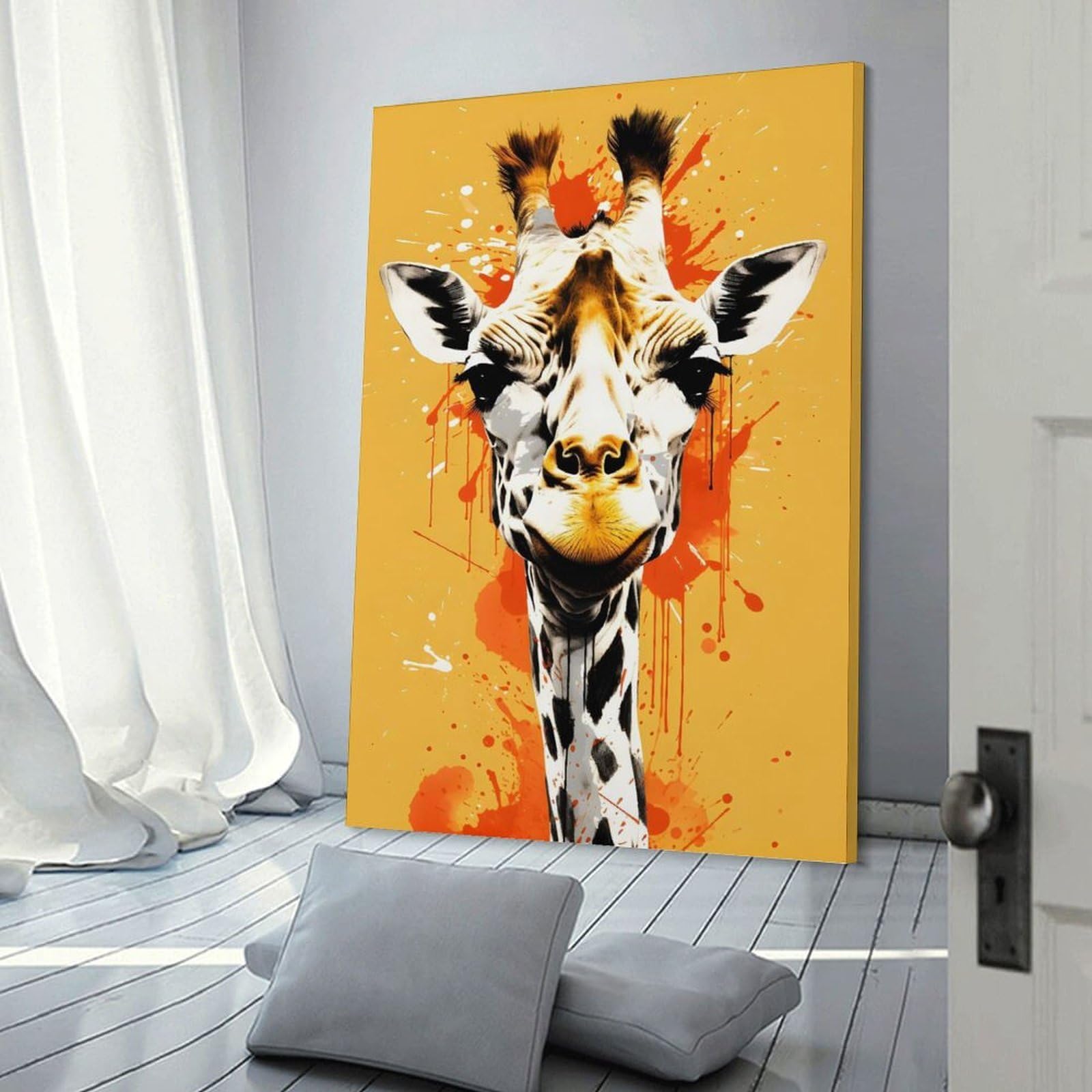 Junmoney Wall Decor Canvas Print Giraffe Painting Animal, 12x18inch(30x45cm), for Study, Office Or Apartment Decor, Canvas Artwork with Gifting Potential