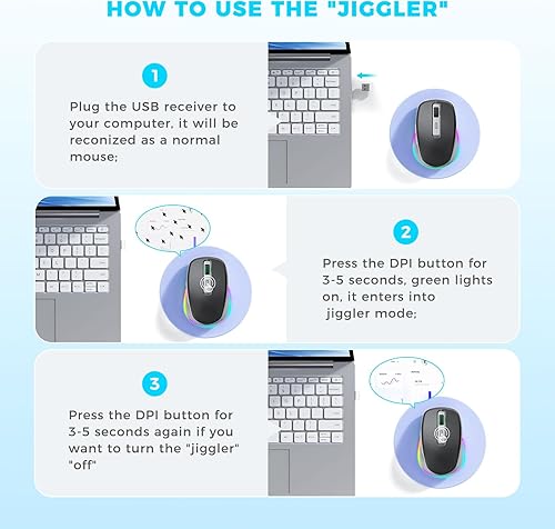 Miniatura 3 de PEIOUS Wireless Mouse Jiggler - LED Wireless Mice with Build-in Mouse Mover, Rechargeable Moving Mouse for Laptop with Undetectable Random Movement