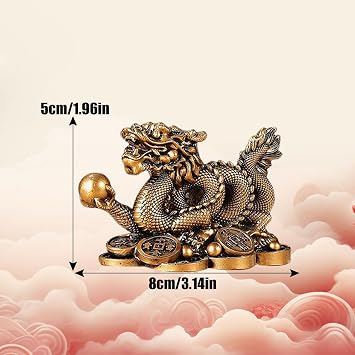 Feng Shui Dragon Statue- Chinese Dragon on Ancient Coins Figurine Ornament Attract Wealth and Good Luck Office Home Decor (Bronze)