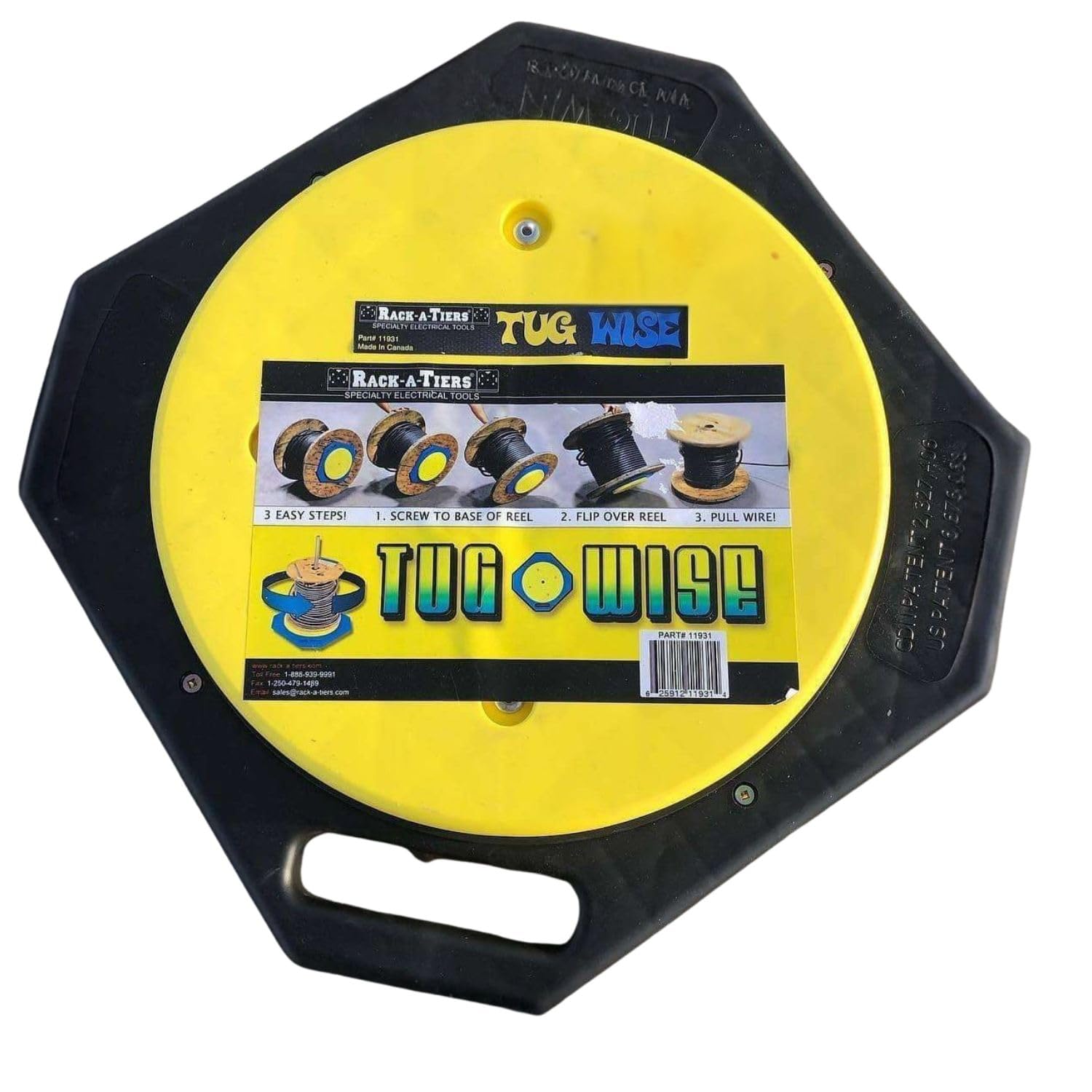 Rack-A-Tiers Tug Wise - 1000 lb (435 kg) Heavy-Duty Wire Spool Dispenser, Lazy Susan Style Turntable, Portable 360° Cable Reel Spinner, Cable Drum Unwinder, Wire Rack, Spool Roller (#11931)