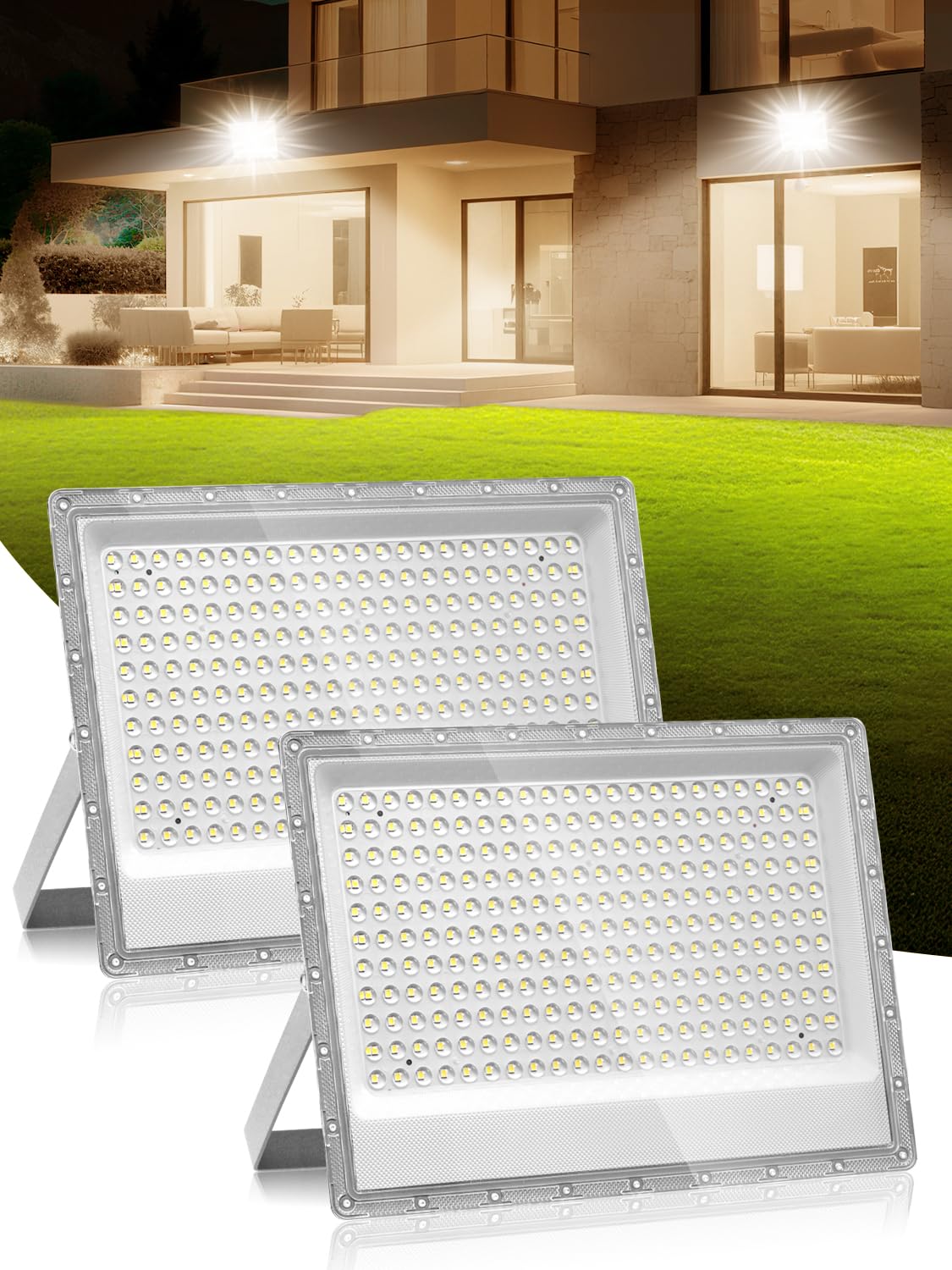 Litglobe LED Floodlight Outdoor 200W 2 Pack,20000LM Super Bright Flood Lights,3000K Warm White LED Security Lights,IP66 Waterproof Work Light,Wall Light for Garden, Yard, Garage, Streets