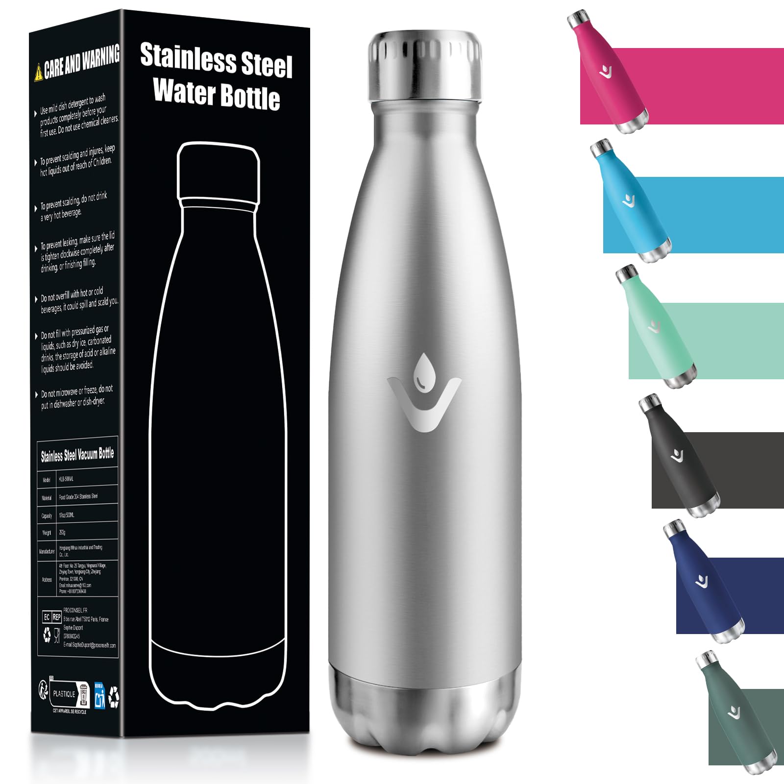 HoneyHolly Trinkflasche Edelstahl 750ML, 18/8 Edelstahl, Wasserflasche, BPA-frei, Trinkflasche Sport, Doppelwandig Vakuumisoliert, Isolierflasche, Wasserflasche für Camping, Picknick, Gymnastikraum