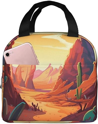 KHiry Lonchera reutilizable con estampado del desierto portátil, a prueba de fugas, aislada, para mujeres y hombres