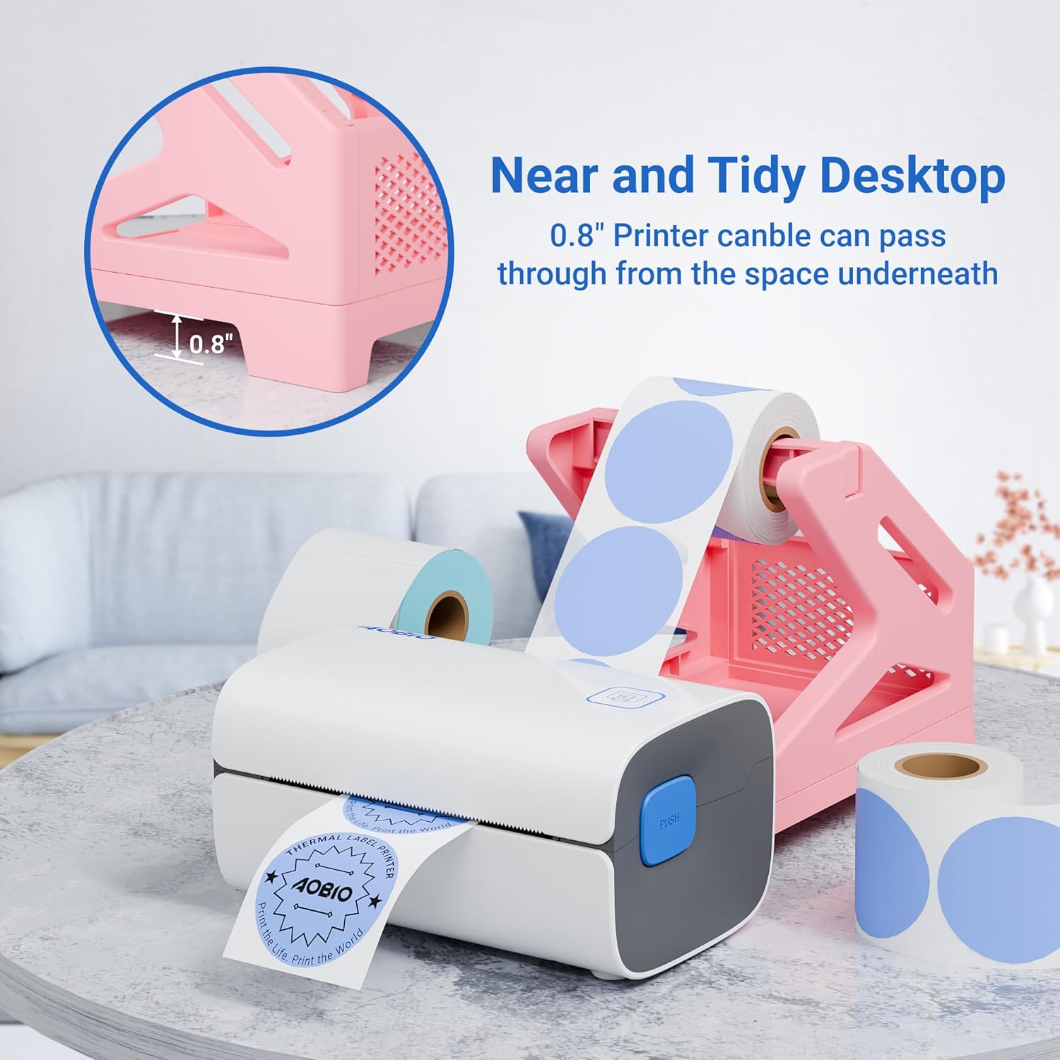 Label Holder, Compatible with Rolls and Fan-Fold Labels, Thermal Label Paper Holder, Desktop Label Printer Accessory (Pink) - Image 7