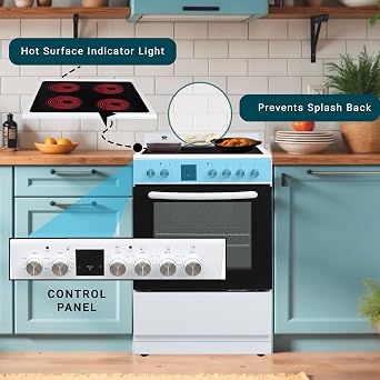 Equator 24-Inch Electric Cooking Range with Convection Oven & Air Fryer, 4 Ceramic Burners, ADA Compliant Design, Freestanding Compact Stove, Storage Drawer, UL Listed, 240V White