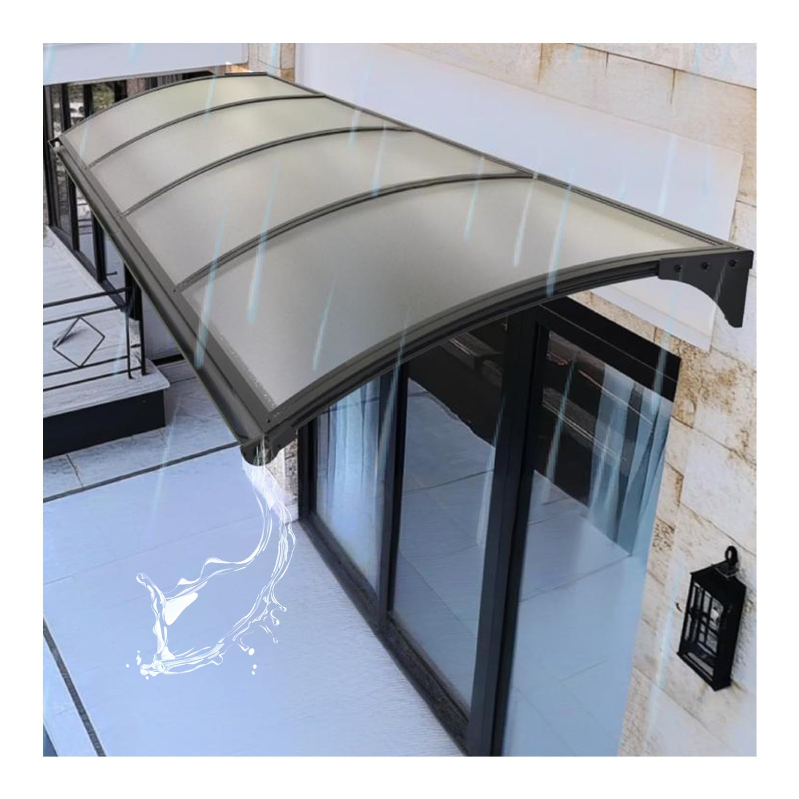 Auvent de porte polycarbonate anti-UV et résistant aux chocs 100x260cm