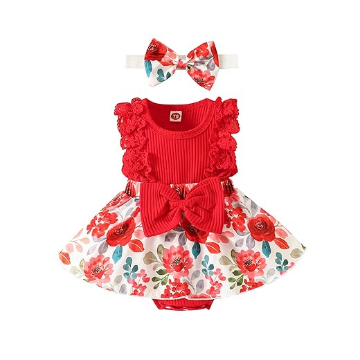 MERSARIPHY Summer Newborn Baby Girls Outfits Infant Floral Romper Dress Boho Sleeveless Ruffle Bodysuit+Headband Clothes Set