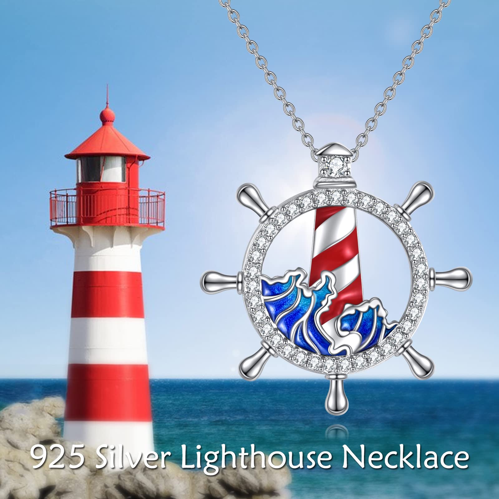AXELUNA Collar con colgante de faro de plata de ley, collar de ola de mar, regalo para mujeres, hombres, amantes de la mamá
