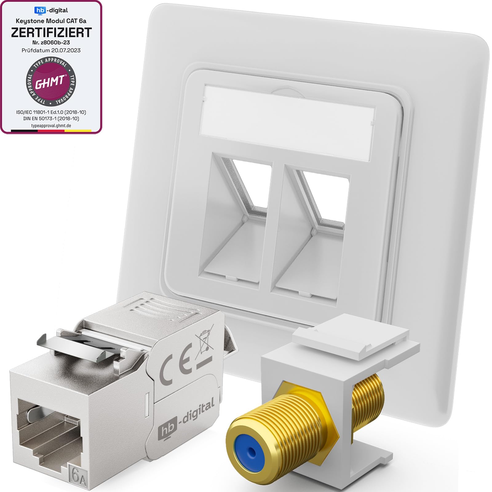 hb-digital 10 x prese di rete LAN da incasso con modulo RJ45 Keystone CAT 6a e nichelato, connettore F Keystone, presa F, adattatore Keystone, colore bianco segnale