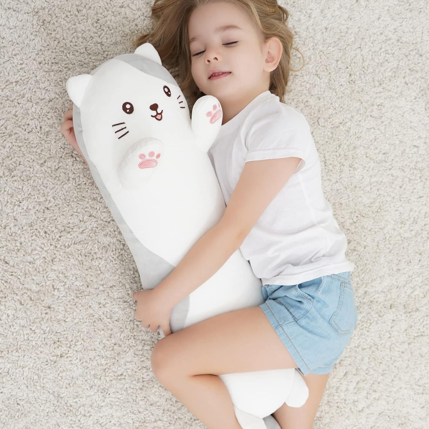 27.5 inch Cat Plush Hugging Kitty Pillow, Soft Giant Doll Cute Kitten Squishy Stuffed Animal Toy Gifts for Kids