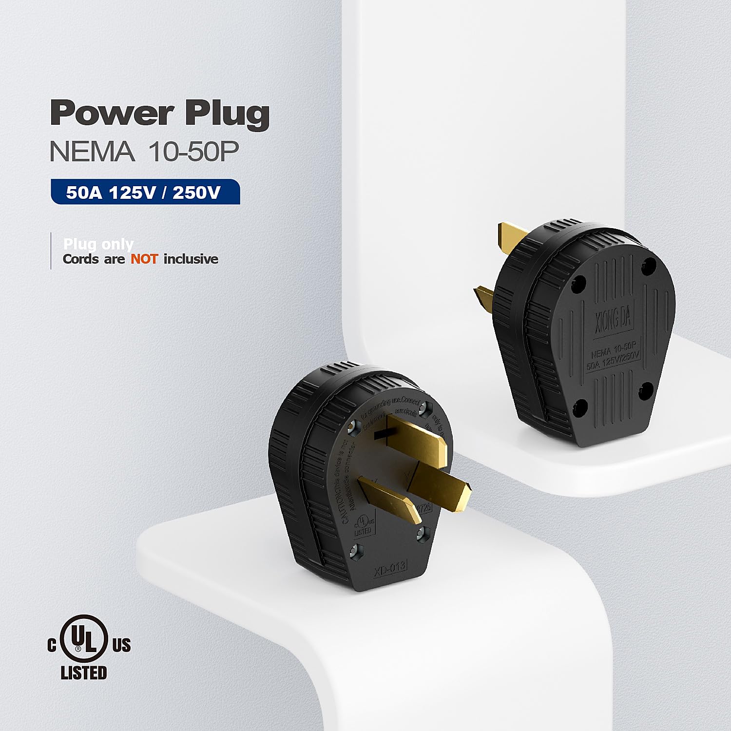 50Amp 3-Prong Dryer Nema 10-50P Plug 30/50A, 125/250V Angle Plug, 3 Pole 3 Wire Grounding Straight Blade Plug for Dyer and Ranges