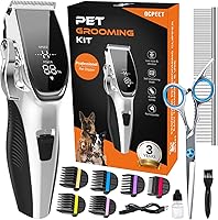 OCPEET Cordless Dog Grooming Kit: Quiet Low-Noise 4-in-1 Clippers, Rechargeable 2-Speed Trimmer for Dogs Cats Thick Hair, 6 Guards