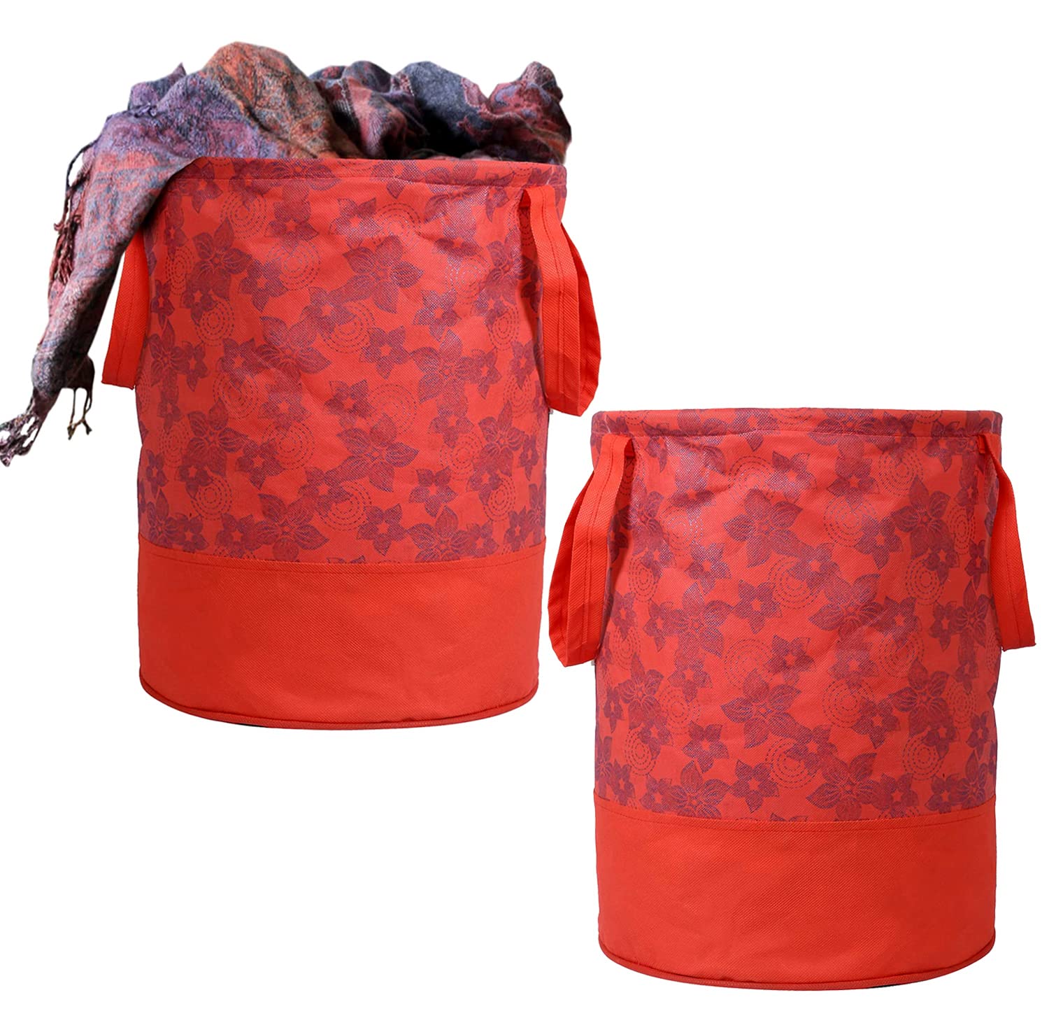 Kuber Industries Non-Woven Round Laundry Basket For clothes|Metalic Print Foldable Toy Storage Organizer|Reinforced Handle With Sturdy Base 45 LTR|Pack of 2 (Red) (B0C58X67V5) Amazon Price History, Amazon Price Tracker