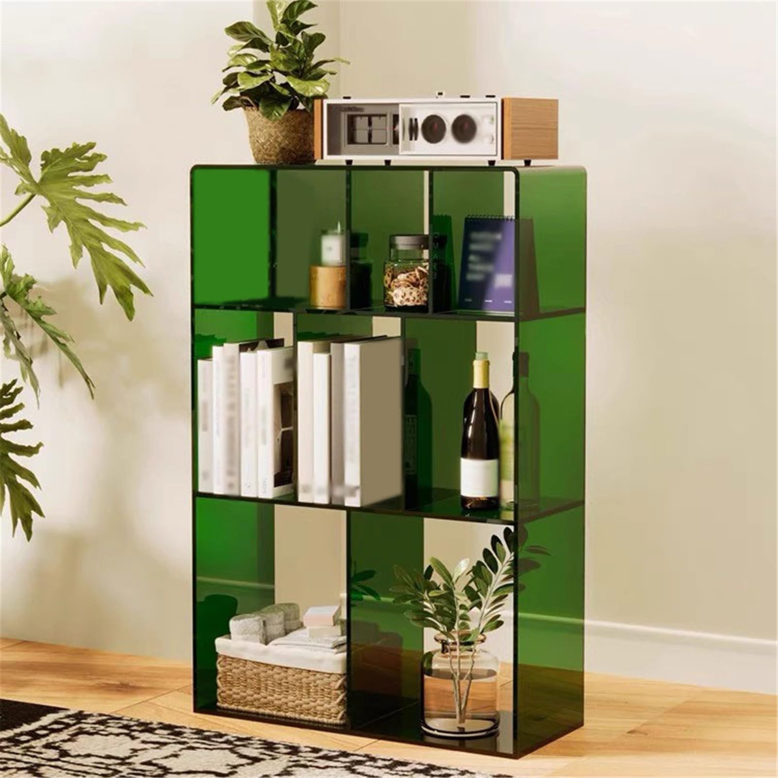 Rack per dischi Portadischi da pavimento multiscomparto in acrilico for album, libri e dischi in vinile(Green)