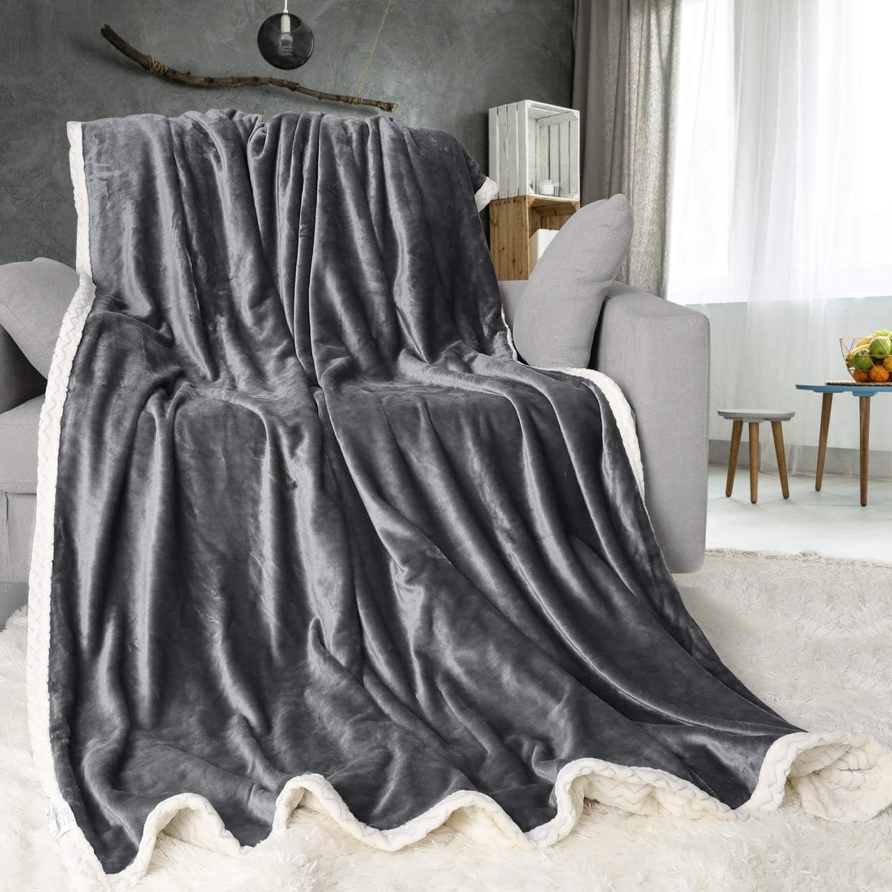 ONME Double Layer Fleece Blanket Queen Size Gray, 460GSM Upgrade Super Soft Flannel Microfiber Blankets for Sofa, Bed - Exquisite Bedding, Warm, Cozy