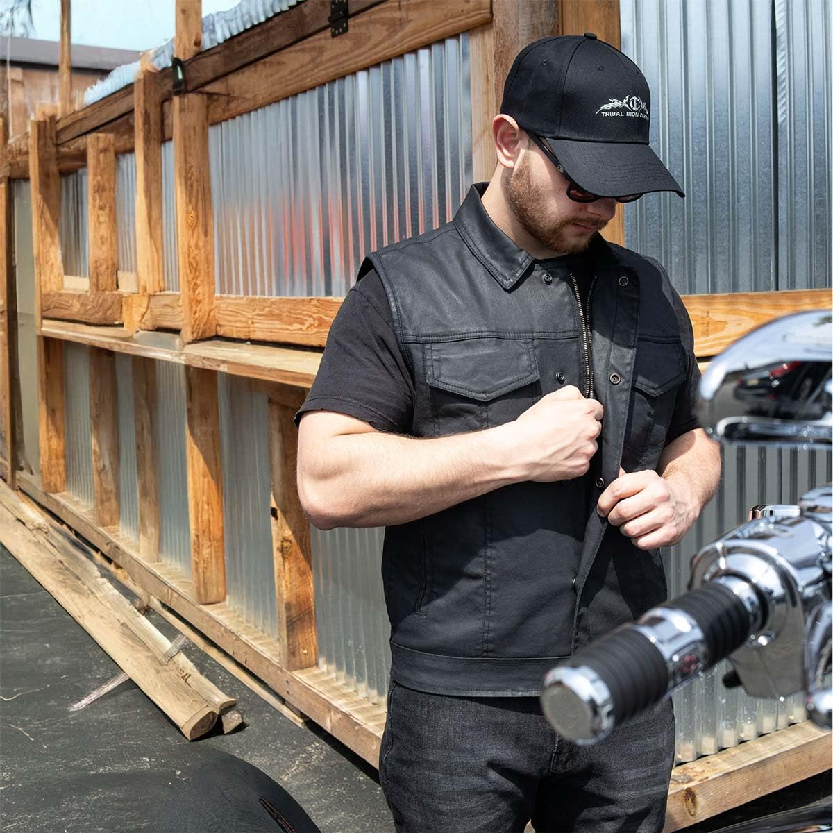 Milwaukee Leather MDM3030 Men’s Black Waxy Coated Denim Club Style Motorcycle Rider Vest w/Shirt Collar - 3X-Large - Image 6