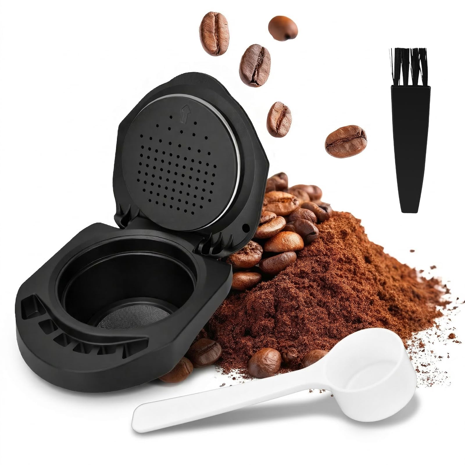 Set Completo Capsula Ricaricabile per Dolce Gusto - 1x Capsula in Plastica Design a Cestello, Misurino e Spazzolino per Pulizia - Compatibile con Piccolo XS, Genio S/Plus, EDG305, EDG260