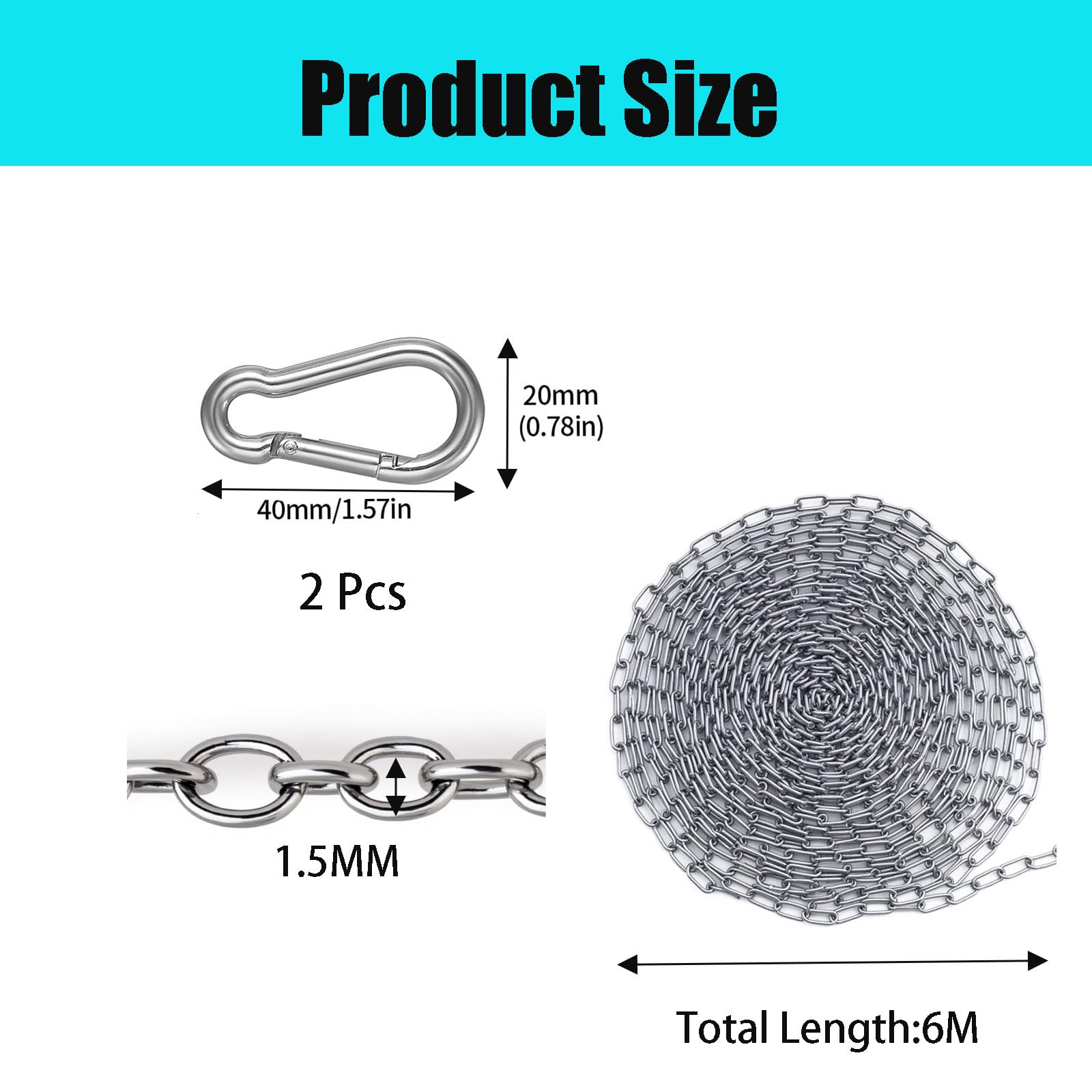 FTXanty Chaîne En Acier Inoxydable 2pcs 2 2 Chaine Acier + 4 Pcs
